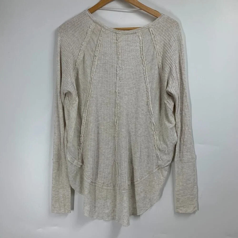 We The Free Free People Women's Catalina Ribbed Unfinished Trim Thermal Top SZ S - Picture 2 of 11